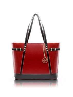 McKlein Serafina Red and Black Leather Tote Bag